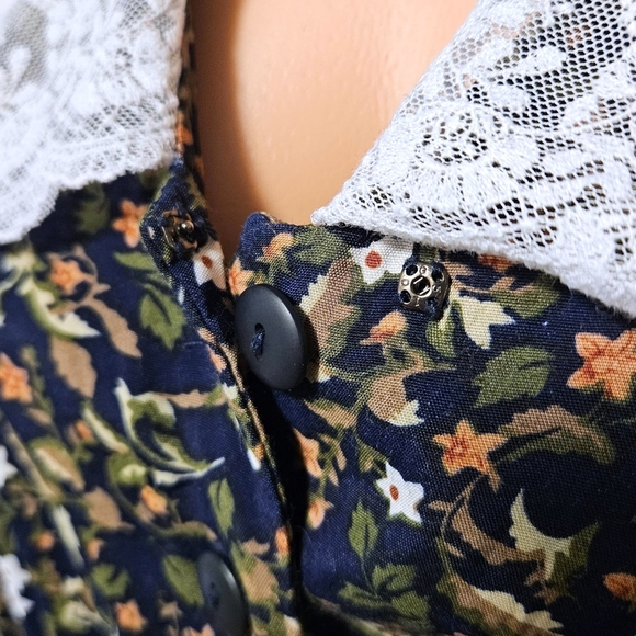 VTG 80s Karin Stevens Floral Midi Dress 8 Lace Collar Pocket Prairie Cottagecore - Picture 13 of 16